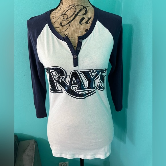 EUC PINK Victoria’s Secret Sequined Rays Baseball T-shirt - Picture 1 of 6